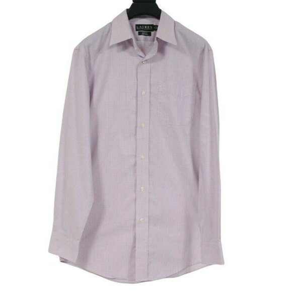 Lauren Ralph Lauren Men Button Down Shirt Size 15 Pink Blue Checkered Slim Fit - Picture 1 of 10